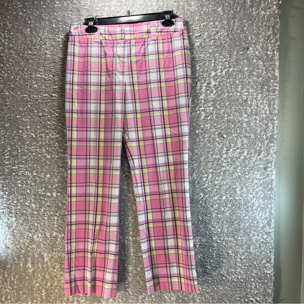 Lilly Pulitzer Chino Pants Plaid Pink Women's 6 Cotton Polyester Pockets